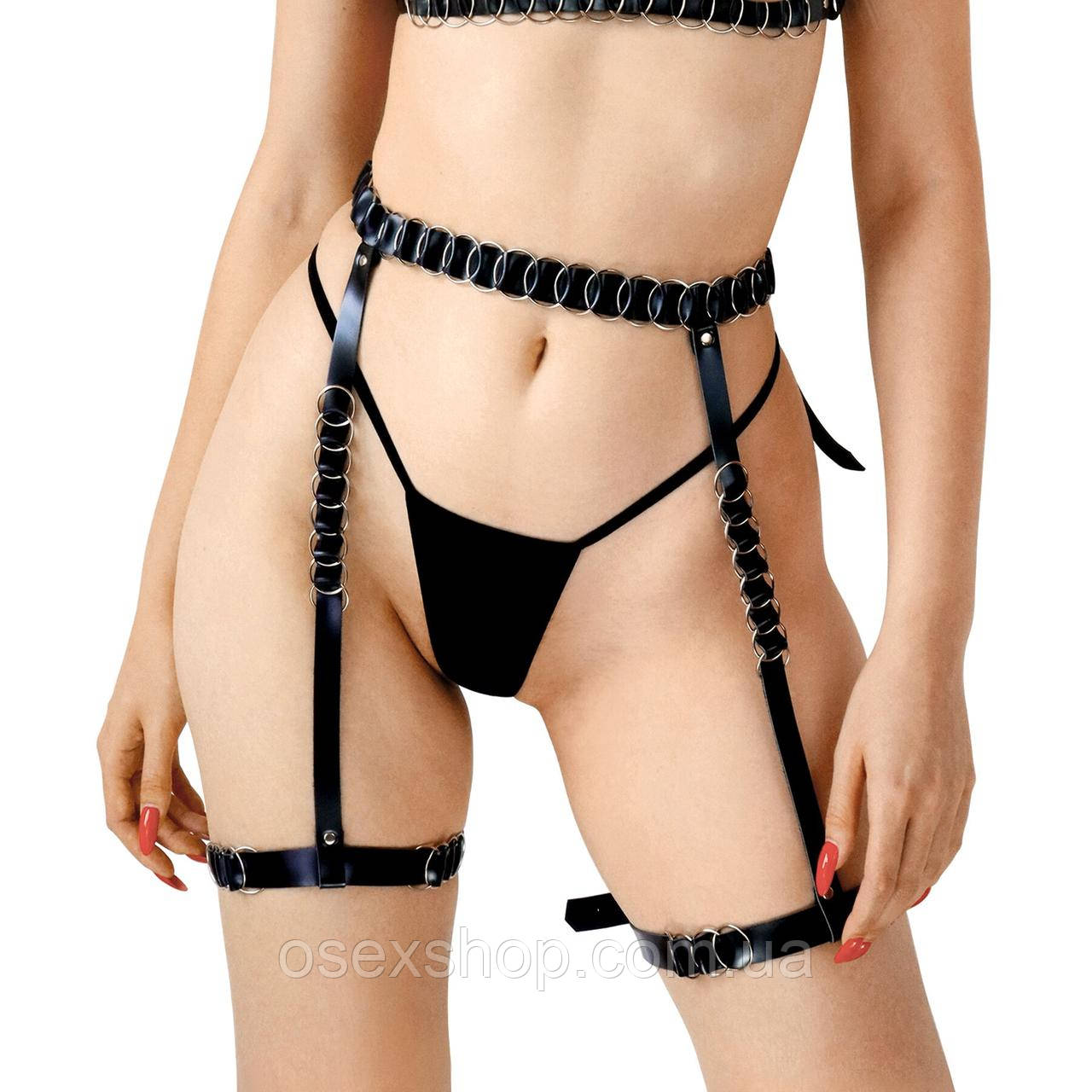 Гартери прикрашені кільцями Art of Sex — Geneva, Натуральна шкіра, Розмір L-2XL, фото 1