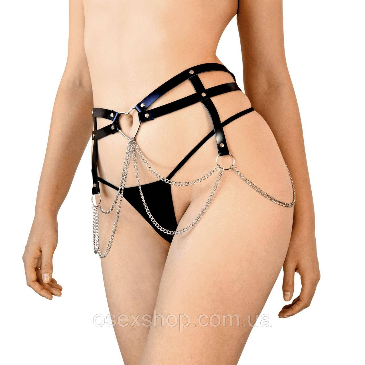 Шкіряний пояс декорований ланцюжками Art of Sex — Becky, розмір L — 2XL, колір Чорний
