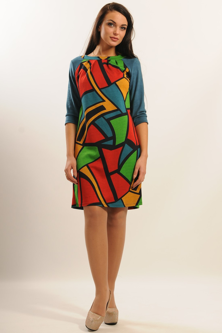 Стильное платье трапеция с ярким графическим принтом из трикотажа Джерси 42-52 размеры - фото 2 - id-p419420280