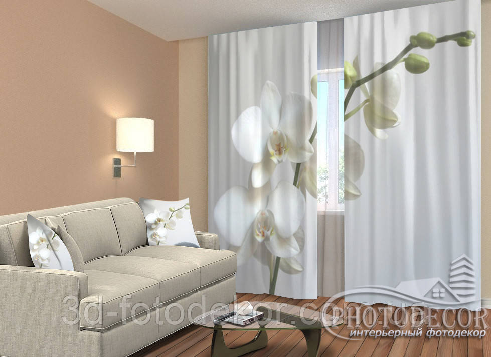 Фото Штори "Гілочка білих орхідей" 2,5м*2,9м (2 полотна по 1,45м), тасьма