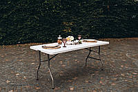 Усиленный раскладной стол туристический для отдыха на природе GoodGarden 180 х 76 см белый пластиковый