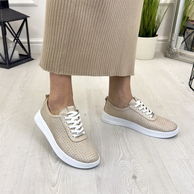 Мокасини жіночі з перфорацією. Натуральна шкіра сатин, фото 1