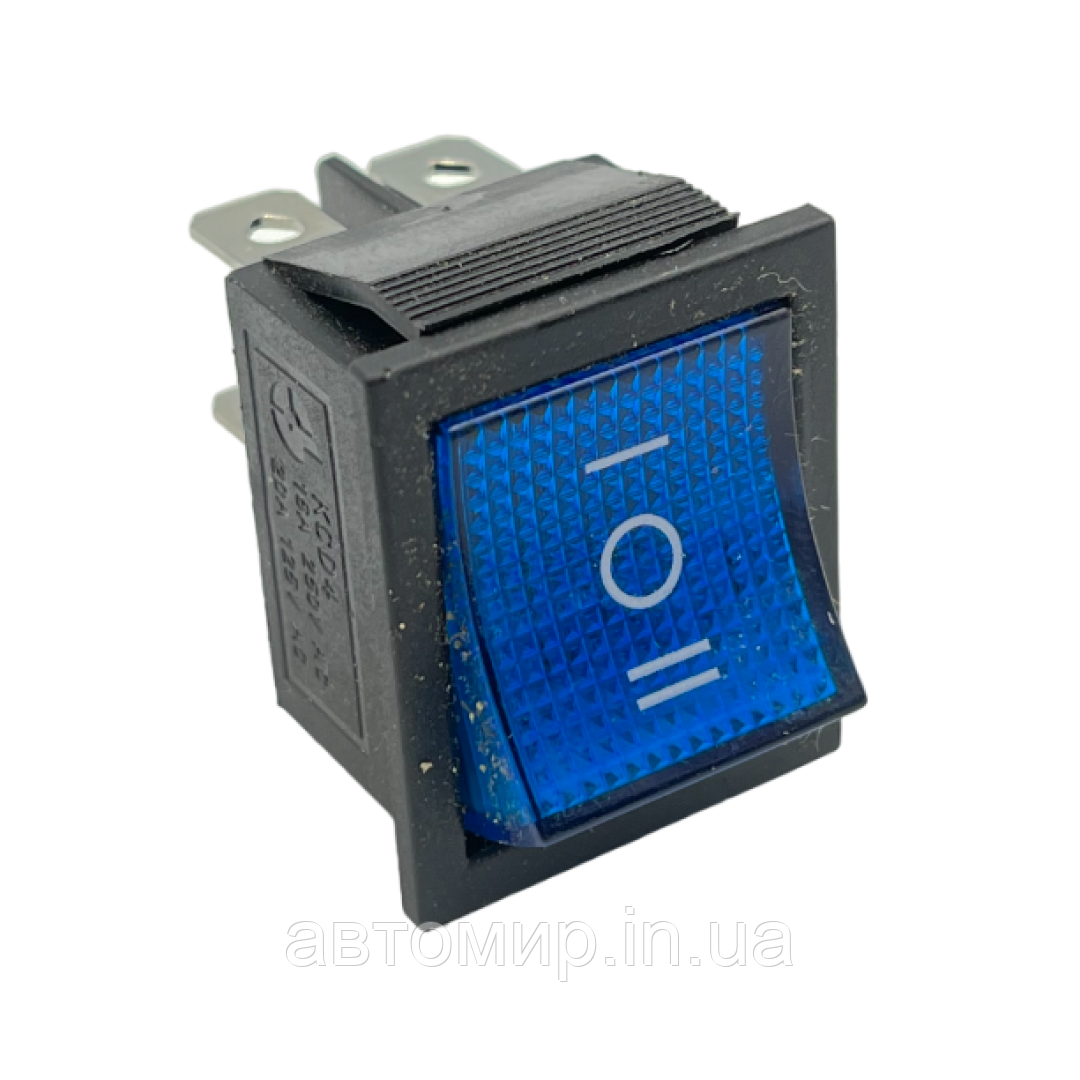 Прямокутна автомобільна кнопка синього кольору 12-24В, трисмугова FL-751675, фото 1