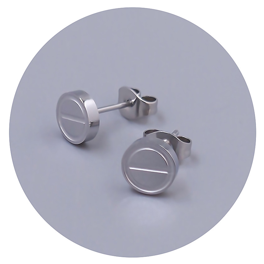 Сережки-гвоздики Stainless Steel. Сталь. Родій. Діаметр: 7 мм