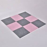 Килимок-пазл з плюшевим покриттям ME 1165 Gray Pink Fur, 9 шт (31х31х1см) у наборі, сірий + рожевий