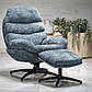 М'яке крісло з підставкою для ніг Dario синє з тканини з функцією хитання у вітальню, фото 2