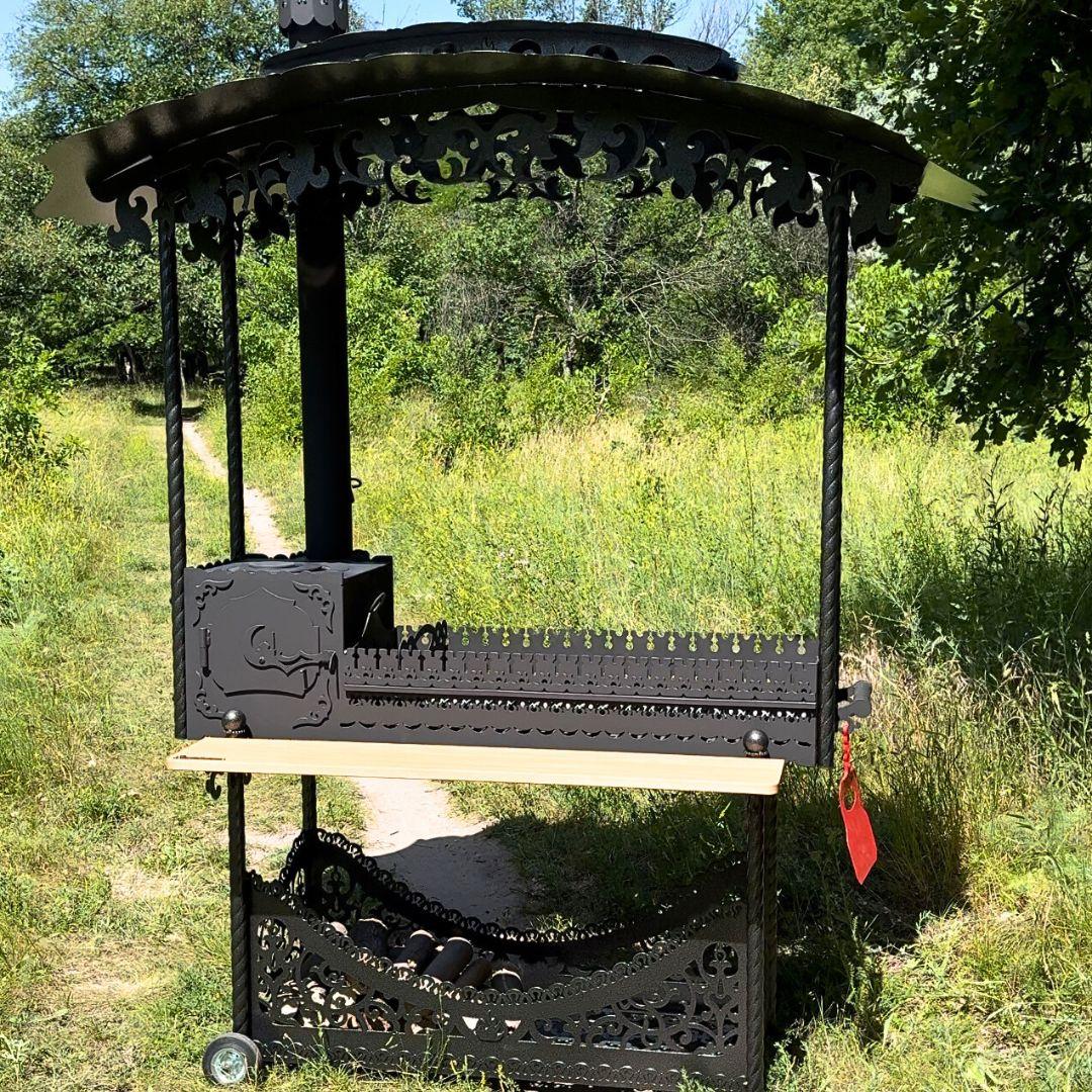 Великий мангал на колесах з піччю під казан і подвійним дном "Султан"