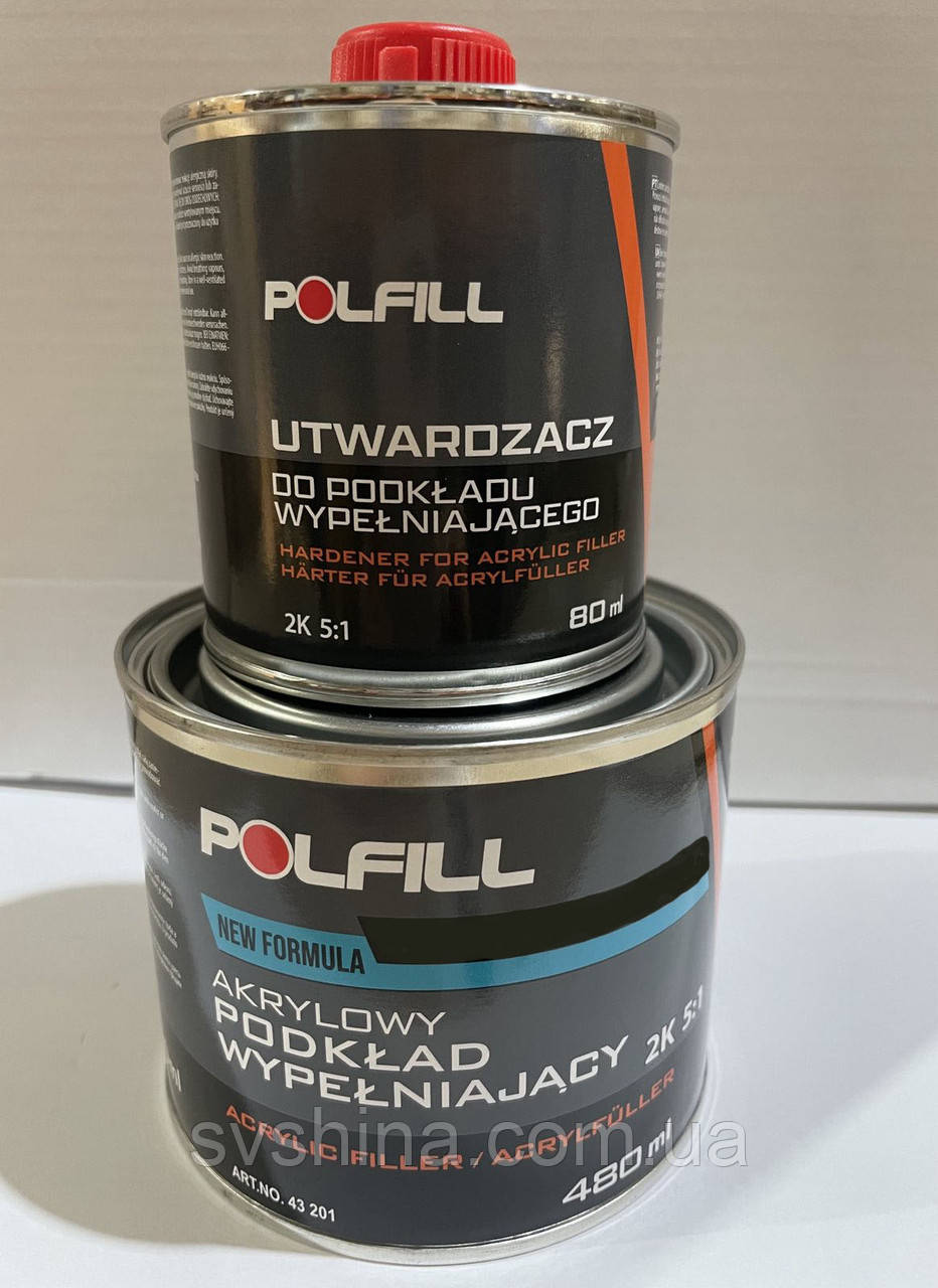 Ґрунт акриловий Polfill "ECO" з затверджувачем, 2K, 5:1, білий, 400+80ml, 43200