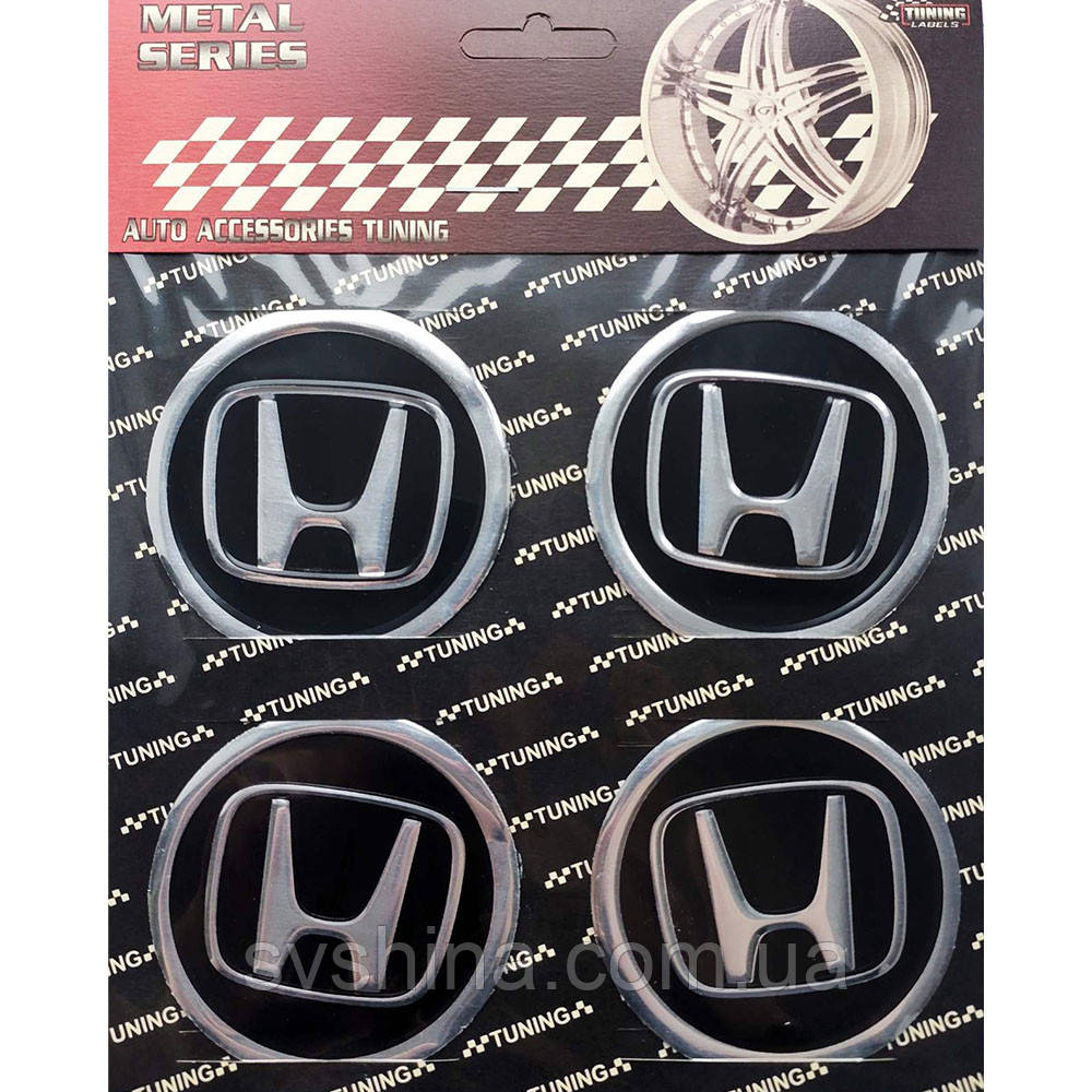 Наклейки на диски/ковпаки Honda 60мм 4шт чорний, фото 1