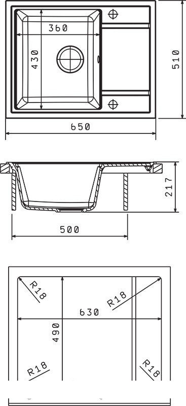 Черная гранитная мойка 650х500х200 Romzha Jorum Antracit - фото 8 - id-p419449598