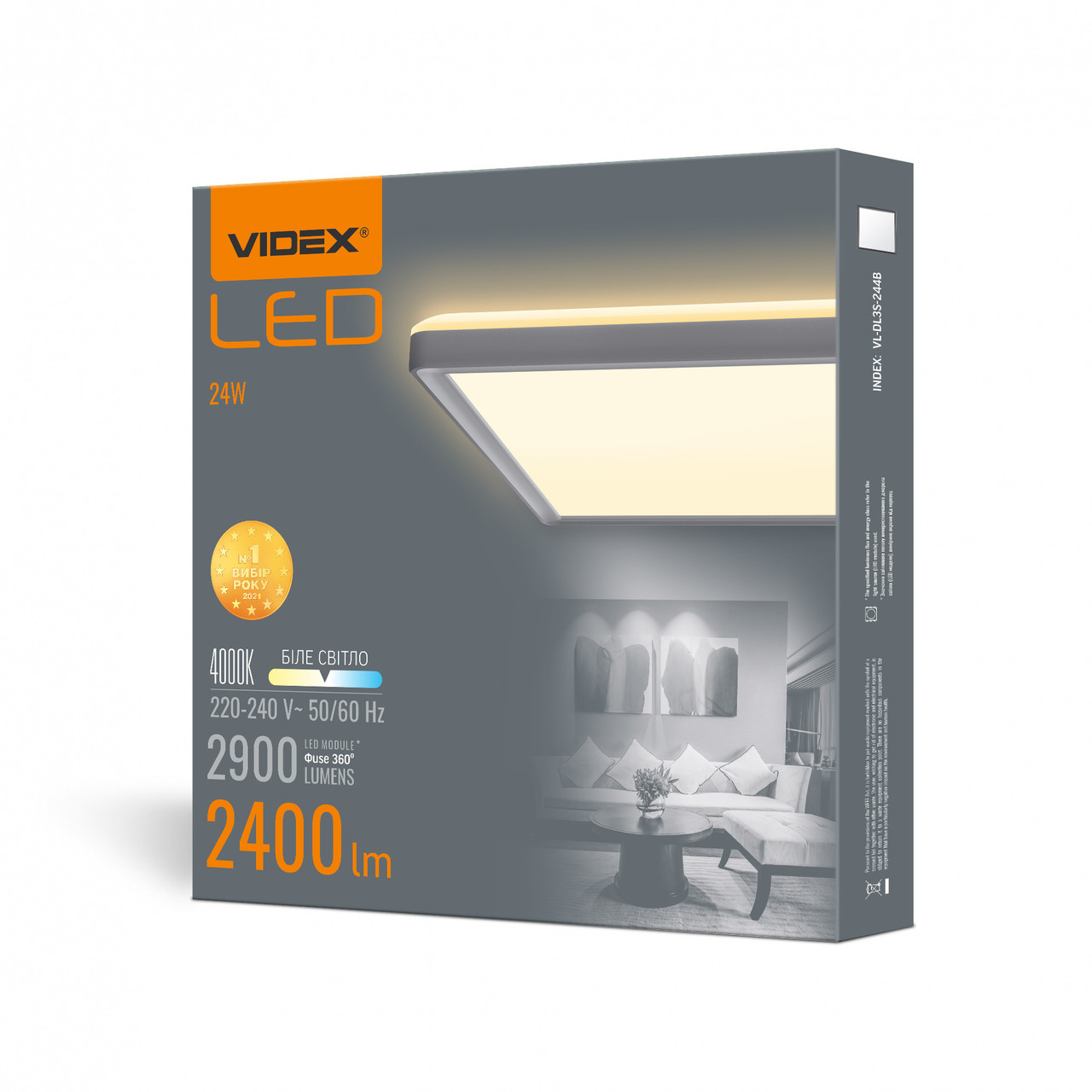 LED світильник з декоративною підсвіткою квадратний VIDEX DL3S 24W 4000K Білий, фото 1