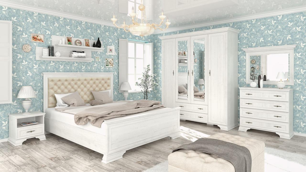 Стильна модульна набірна біла спальня сучасна класика з ліжком з м'яким узголів'ям Іріс Мебель Сервіс