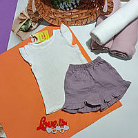 Костюм мусліновий на дівчинку туника шортики під памперс літо 9-12місяців 74-80р