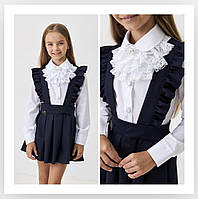 Спідниця-сарафан СИНЯ з крильцями шкільна для дівчинки (116-152р)