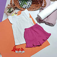 Костюм мусліновий на дівчинку туника шортики під памперс літо 9-12місяців 74-80р