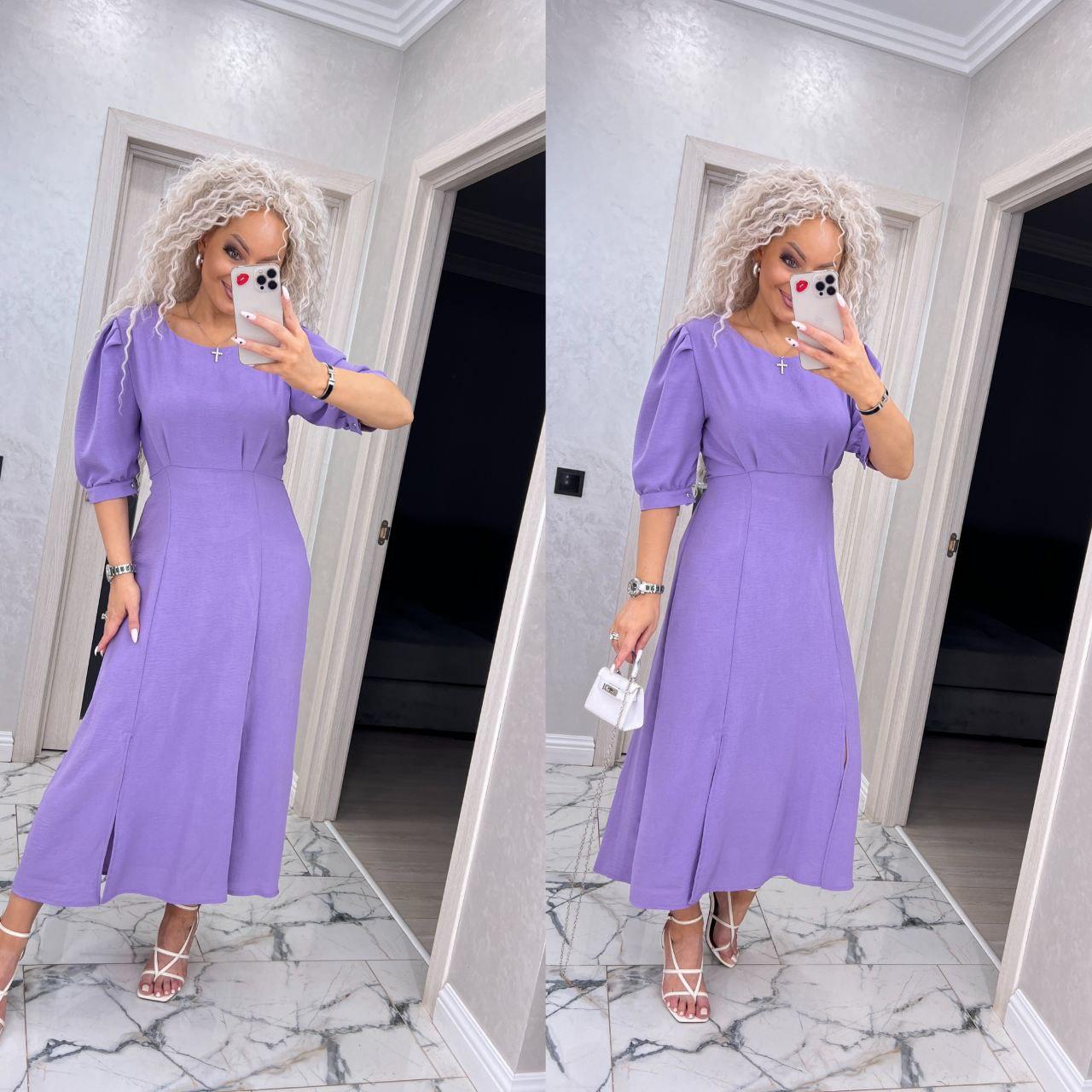 Жіноча літня сукня «Франческа» міді однотонна на кожен день (Розмір S,M,L,XL), Бузкова, фото 1