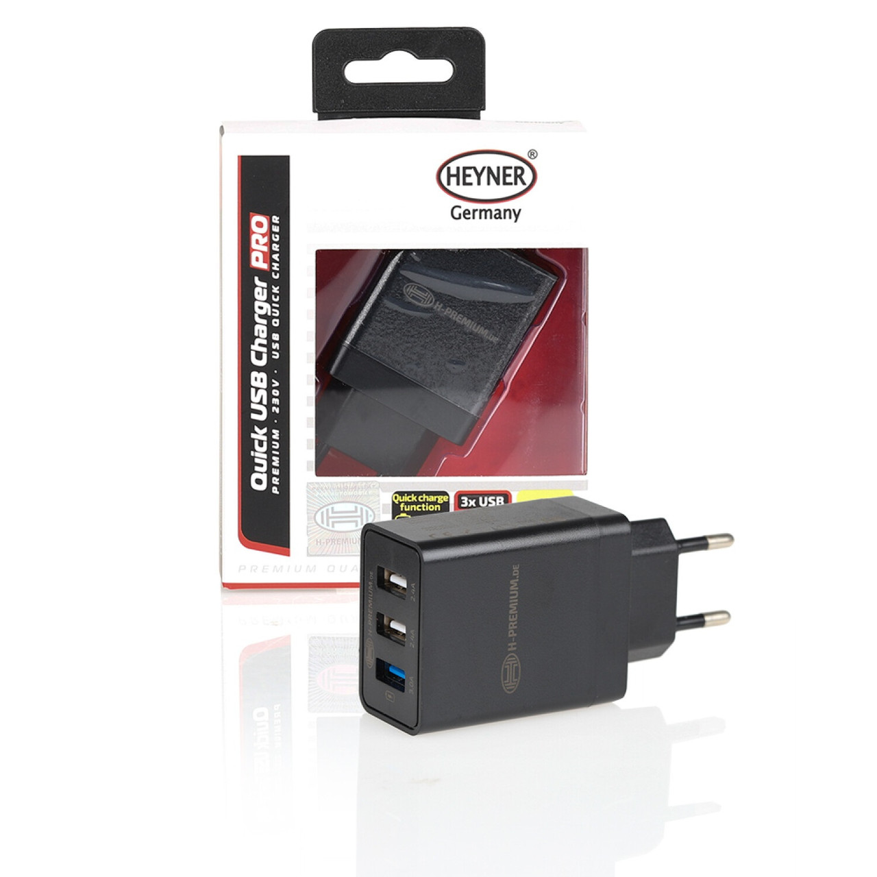 USB-зарядний пристрій швидкої зарядки 220В вилка 3 порти Heyner Compact 3USB HE 511 660, фото 1