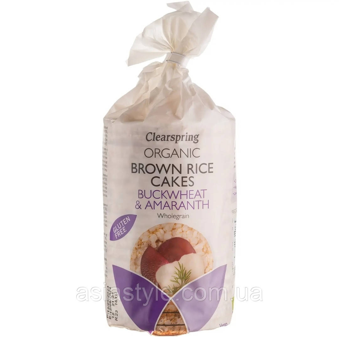 Дієтичні хлібці з коричневого рису, з гречкою й амарантом, organic brown rice cakes, ClearSpring, 120 г