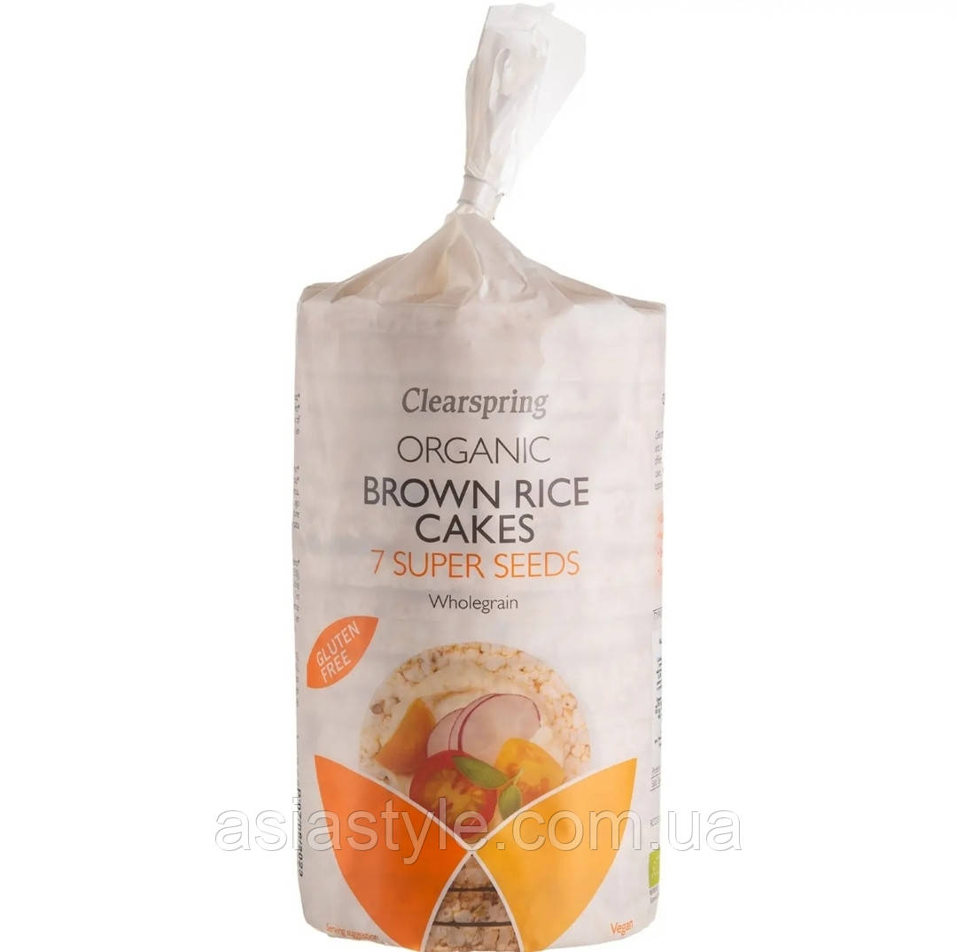Дієтичні хлібці з коричневого рису, з 7 насінням, organic brown rice cakes, ClearSpring, 120 г
