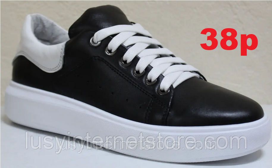 Кросівки 38 розміру чорні шкіряні жіночі від виробника модель РИ110-3Р, фото 1