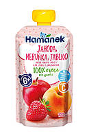 Пюре фруктовое Hamanek Яблоко с клубникой и абрикосом от 6 месяцев, пауч 100г. (Хаме)