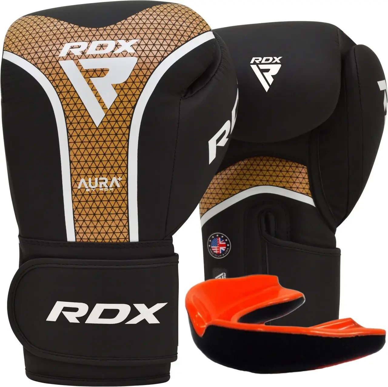 Боксерські рукавиці RDX AURA PLUS T-17 Black Golden 10 унцій