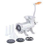 М'ясорубка ручна Kamille чавунна з 3 насадками 25*12*18,5см KM-6525, фото 3