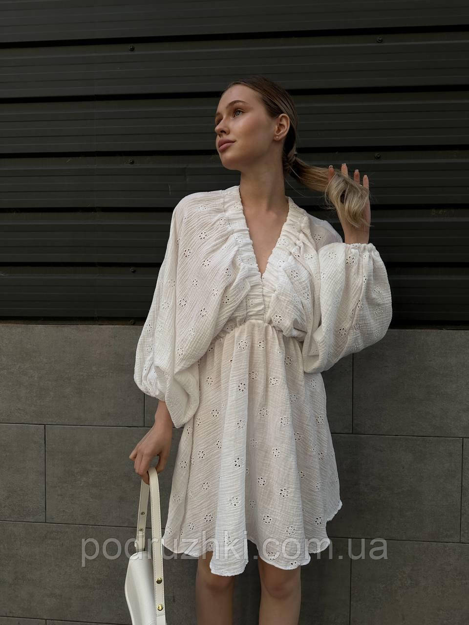 Повітряна та легка сукня з мусліну прошви Розмір 42-46 оверсайз, фото 1