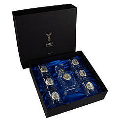 Набір для віскі «Гербовий із казаками» 7 предметів Boss Crystal, графин, 6 келихів, срібло, золото, кришталь