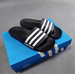 Чоловічі тапки Adidas шльопанці Адідас тапочки чорно-білі сланці літні