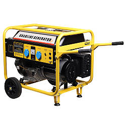 Генератор бензиновий 6,5/6,0 кВт ручний пуск / мідна обмотка / мобільна рама з колесами