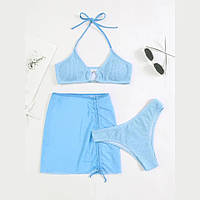 Купальник 3 в 1: ліф бандо, трусики-плавки, спідниця-парео з сітки (р.L, блакитний)