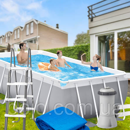 Каркасний басейн Intex 26792 488х244х107 см у комплекті картриджний фільтр-насос, драбина, тент, підстилка, фото 1