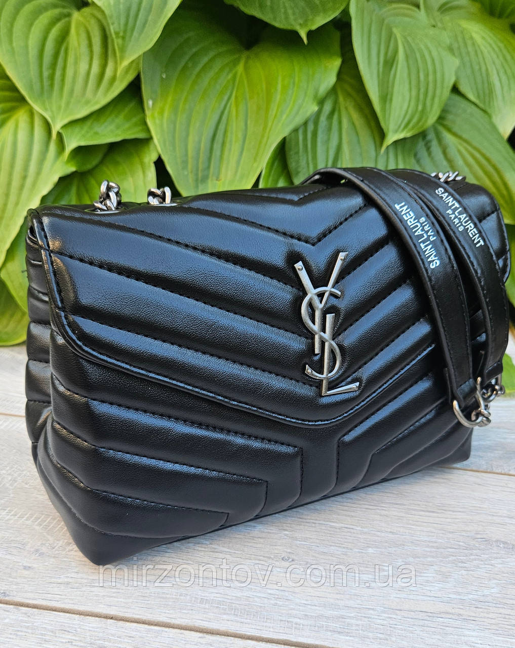 Жіноча сумочка Yves Saint Laurent чорна на 2 відділення через плече на ланцюжку