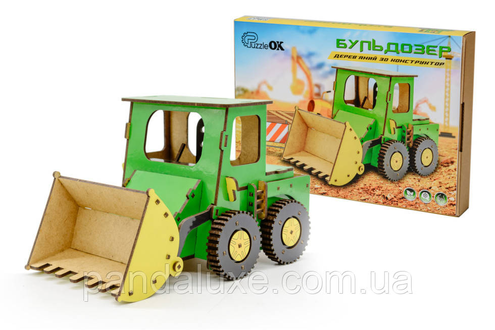 Дерев'яний 3D конструктор Бульдозер, модель 91 деталь