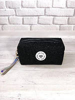 Косметичка-сумка для косметики з ручкою (чорна з блискіткою)