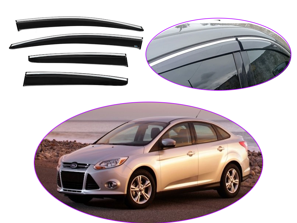 Вітровик Ford Focus III сед/хетч 2011-2018 (скотч) Sunplex з хром молдингом, фото 1