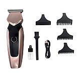 Акумуляторна машинка для стрижки волосся KH001 Бездротовий портативний триммер з 3 насадками, фото 10