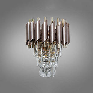 Сучасне кришталеве бра на 2 лампи E14 колір каркасу коричневий з золотим D-0112-2W-CF+SGD