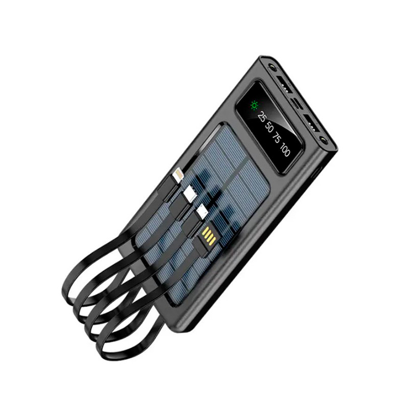 Повербанк 10000mAh Power Bank з кабелем 4в1 для заряджання та сонячної панелі, фото 1