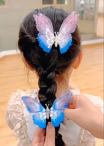 Заколка Метелик, затискач зі стразами, шпилька металева, краб для волосся колір блакитний Код 00-0588