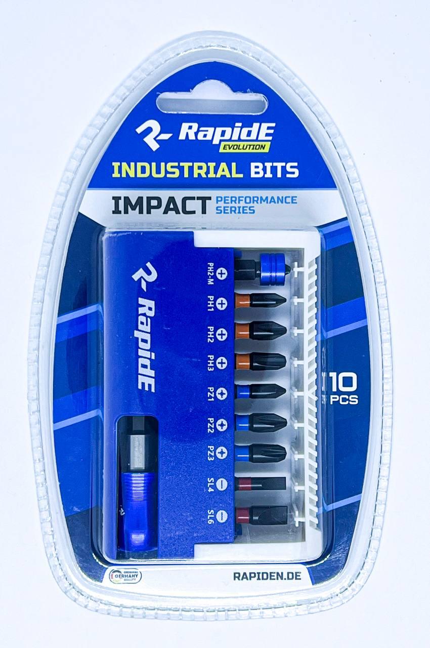 Набір біт RapidE Impact 25mm 10pcs (9шт біт + магнітний біто-тримач 60mm з фіксатором), фото 1