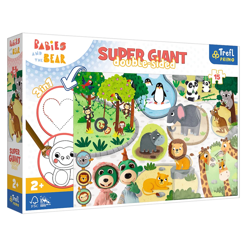 Пазли "Дітки в зоопарку. Сім'я Трефликів", 15 елементів + розмальовка Trefl Super Giant (5900511420005)