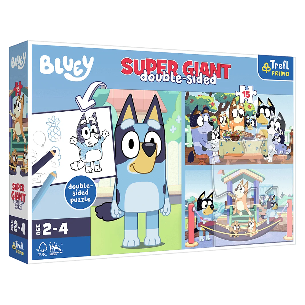 Пазли "Пригоди. Блуї", 15 елементів + розмальовка Trefl Super Giant (5900511420104)