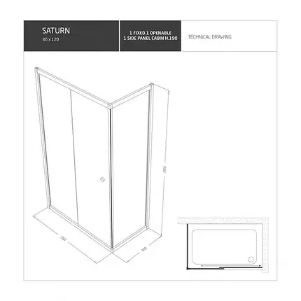 Душова кабіна Shower SATURN STN-190 100x70x190 см без піддону розсувні двері прозоре скло 5мм, фото 3
