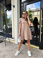 Женское летнее трикотажное платье короткое свободного кроя белое черное голубое бежевое джинс