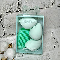 Набір спонжів для макіяжу 3 бьюті спонжі та силіконова мийка для пензлів М'ятні ST24-224-1