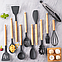 Набір кухонного приладдя з підставкою Kitchen Set 12 предметів аксесуари силіконові для кухні чорний, фото 6