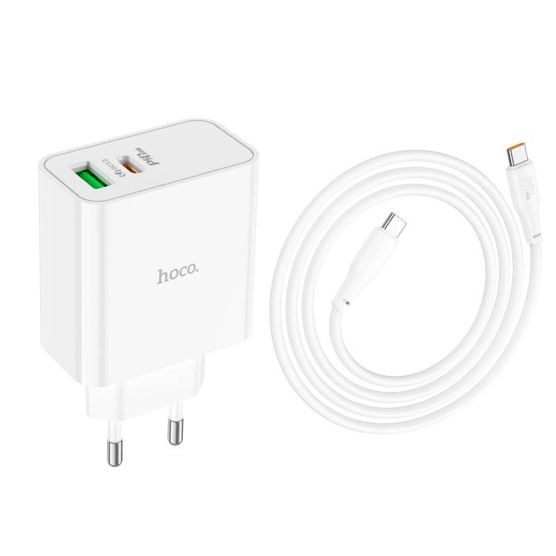 Адаптер мережевий HOCO Type-C to Type-C cable Awesome C113A |1USB/1Type-C, 65W/3A, PD/QC| білий, фото 1