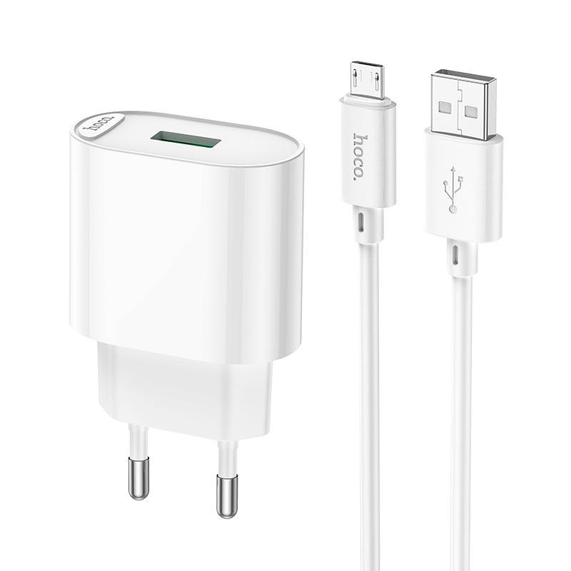 Адаптер мережевий Hoco Micro USB Cable Fighter single port charger C109A |1USB, 18W/3A, QC| білий, фото 1